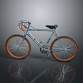Stylish Modern Bicycle With Silver Frame Orange Wheels And Black Seat