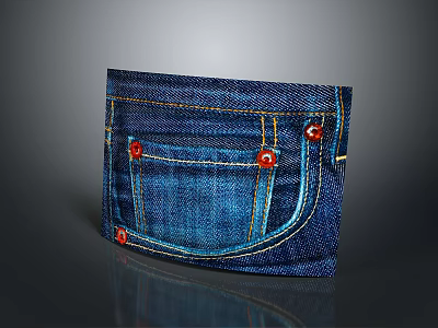 Stylish Denim Wallet With Red Decorative Buttons For Daily Use 3d model
