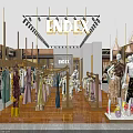 Modern Clothing Store Interior With Clothes Racks Mannequins Pendant Lights And Wooden Floors