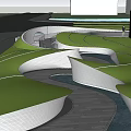 Modern Garden Landscape Design With Curved Pathways Green Lawns And Water Features