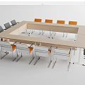 Modern Office Conference Table With Orange And Gray Chairs And Rectangular Design 3d model