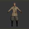 Historical Military Uniform Figure With Red Star Hat Beige Coat Gray Pants And Black Boots
