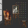 Art Studio with Easels Still Life Paintings Sketch Books and Colorful Paint Bottles