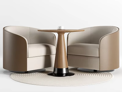 Modern Interior Table And Chairs Set With Upholstered Beige Chairs And Wooden Round Table Top 3d model