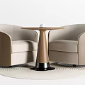 Modern Interior Table And Chairs Set With Upholstered Beige Chairs And Wooden Round Table Top