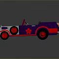 Purple Red Toy Car With Orange Seat Exposed Engine Red Wheels And Flower Pattern