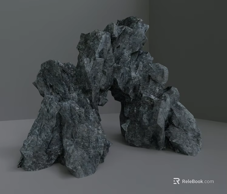 Natural Stacked Dark Stone And Raw Wood In Rustic Outdoor Decorative Design 3d model 