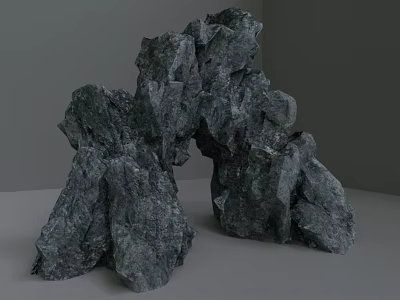 Natural Stacked Dark Stone And Raw Wood In Rustic Outdoor Decorative Design 3d model