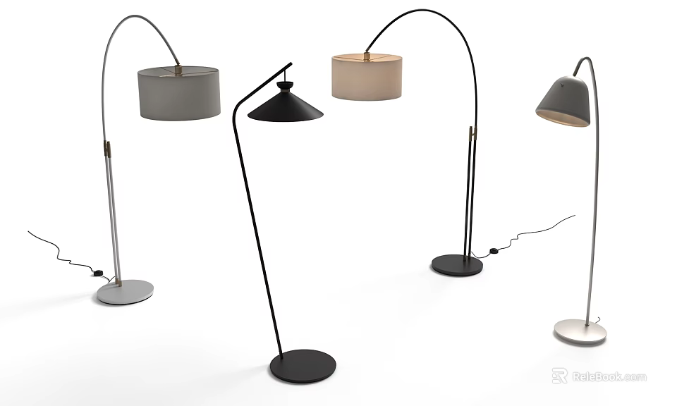 Contemporary Floor Lamps With Curved Arms And Diverse Colored Shades For Home Decor 3d model 