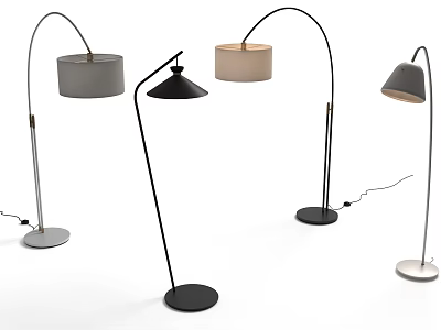 Contemporary Floor Lamps With Curved Arms And Diverse Colored Shades For Home Decor 3d model