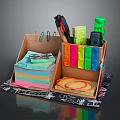 Practical Office Supplies Organizer With Colorful Sticky Notes Paper Clips Scissors Tape And Notebook Pads
