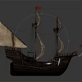 Historical Wooden Sailing Ship with Multiple Sails and Red Emblems 3d model