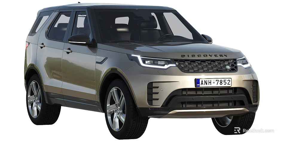 Silver Land Rover Discovery SUV With Headlights And License Plate 3d model 