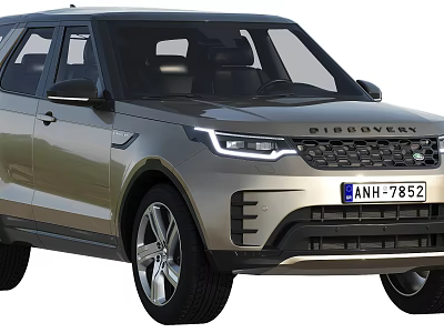 Silver Land Rover Discovery SUV With Headlights And License Plate 3d model