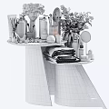 Daily Washing Products Display On Wooden Round Table With Perfume Bottles Towels Candles And Plants