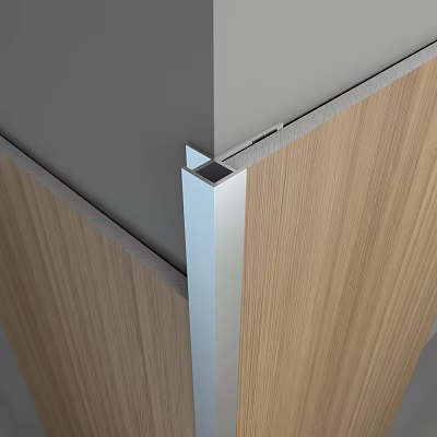 Modern Metal Corner Trim Design With Wooden Panels And Gray Wall Structure 3d model