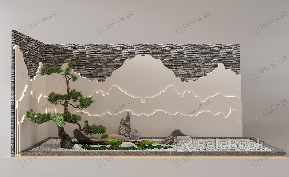 New Chinese style landscape sketch interior landscape landscaping wall rockery shape welcome pine pebbles model