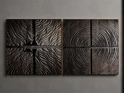 Natural Wooden Wall Art Featuring Zebra Grain And Tree Ring Patterns On Dark Background 3d model