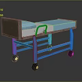 Patient Transport Trolley With Blue Frame Brown And Blue Mattress And Rolling Wheels