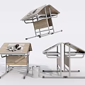 Foldable Multi Functional Desk With Wooden Tabletop And Metal Frame Storage 3d model