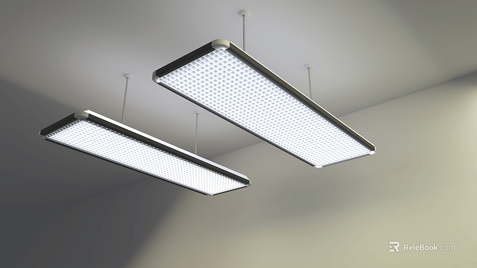 Modern Long Rectangular Perforated Pendant Lights Hanging Brightly From Ceiling 3d model 