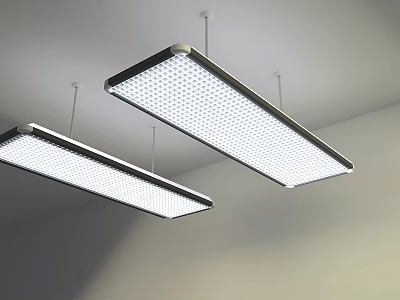 Modern Long Rectangular Perforated Pendant Lights Hanging Brightly From Ceiling 3d model
