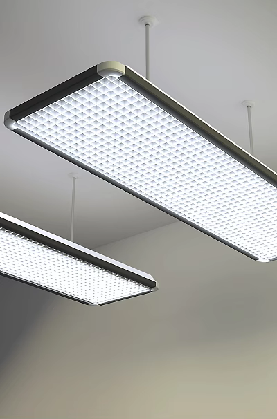 Modern Long Rectangular Perforated Pendant Lights Hanging Brightly From Ceiling 3d model
