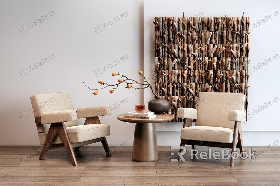 Quiet Casual Table and Chair Casual Chair Dead Branch Wall Decorations Vase Flower Art model