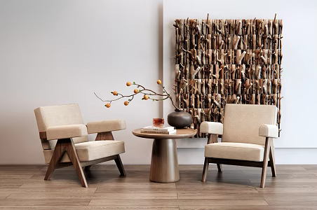 Quiet Casual Table and Chair Casual Chair Dead Branch Wall Decorations Vase Flower Art 3d model