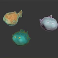 Cute Colorful Aquatic Animals Featuring Orange Fish And Blue Puffer Shapes