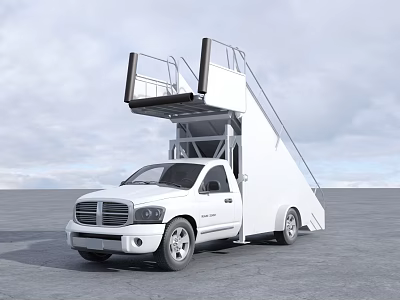 White Utility Vehicle Pickup Truck With Retractable Stairs And Platform Structure 3d model