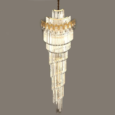 Elegant Crystal Chandelier With Layered Design And Gold Accents For Luxury Interiors 3d model