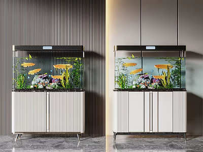 Modern Aquarium Fish Tank with Colorful Fish Aquatic Plants and Sleek Cabinet Stand 3d model