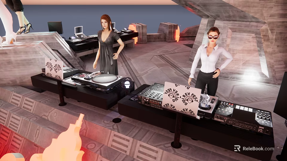Instruments and Art Supplies Setup With Turntables Mixers And Artistic Painting Tools 3d model 