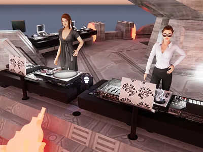 Instruments and Art Supplies Setup With Turntables Mixers And Artistic Painting Tools 3d model
