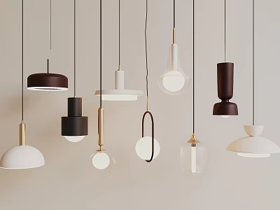 Various Modern Pendant Lights With Diverse Shapes And Colorful Finishes For Interior Design 3d model