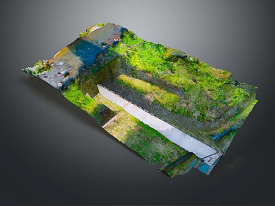 Scenic Tiered Water Fountain with Lush Green Grass and Natural Water Flow 3d model