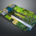 Scenic Tiered Water Fountain with Lush Green Grass and Natural Water Flow
