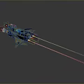 Futuristic Sci Fi Toy Airplane Model With Red Laser Beams Engine Flames And Wing Details
