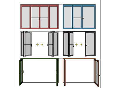 Various Colored Doors And Windows With Different Opening Styles And Designs 3d model