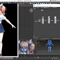 Game Movie Character With Pink Hair Horns White Shirt Red Tie Blue Skirt