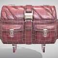 Burgundy Leather Bag With Double Front Pockets Metal Buckles And Shoulder Straps