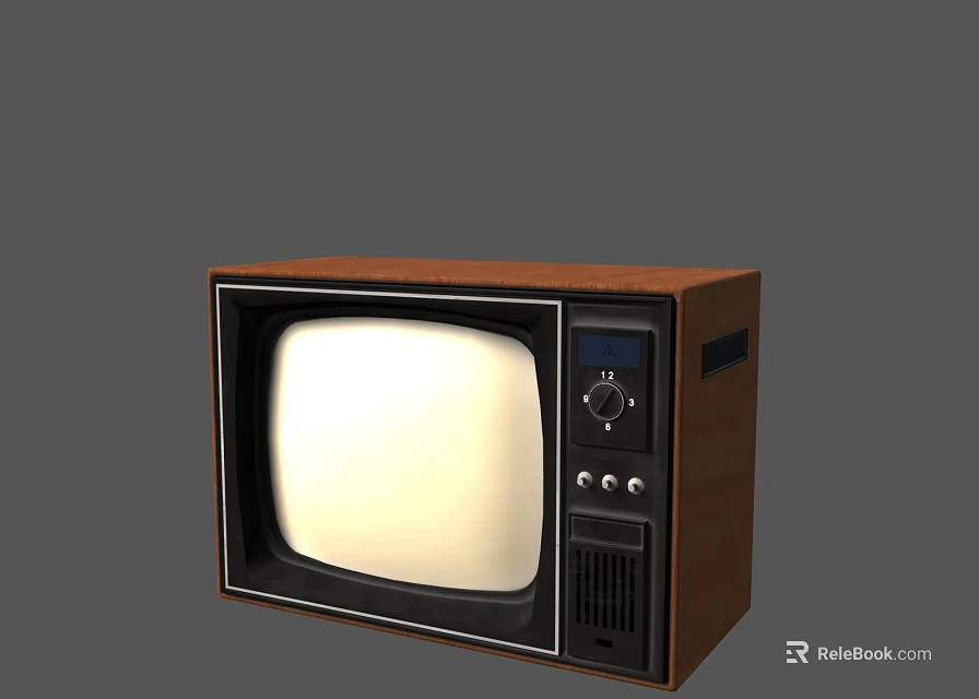 Vintage Television With Wooden Case Classic Design Control Panel And White Screen 3d model 