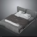 Modern Gray Bed Mattress With White Pillows And Gray Blanket Design 3d model