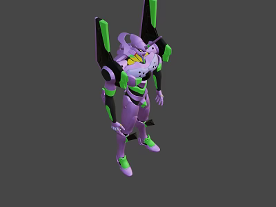 Purple Green Mecha Character 3D Model Design With Armored Body And Robotic Head Structure 3d model