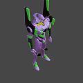 Purple Green Mecha Character 3D Model Design With Armored Body And Robotic Head Structure