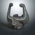 Ancient Style Decorative Artifact With Symmetrical Handles And Intricate Green Gray Carvings
