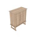 Wooden Decorative Cabinet With Geometric Carved Patterns Natural Finish And Stand Legs For Home Decor