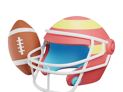 Colorful Striped Football Helmet And Brown Rugby Football Sports Equipment 3d model