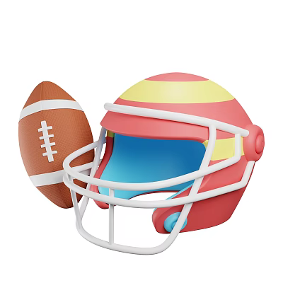 Colorful Striped Football Helmet And Brown Rugby Football Sports Equipment 3d model